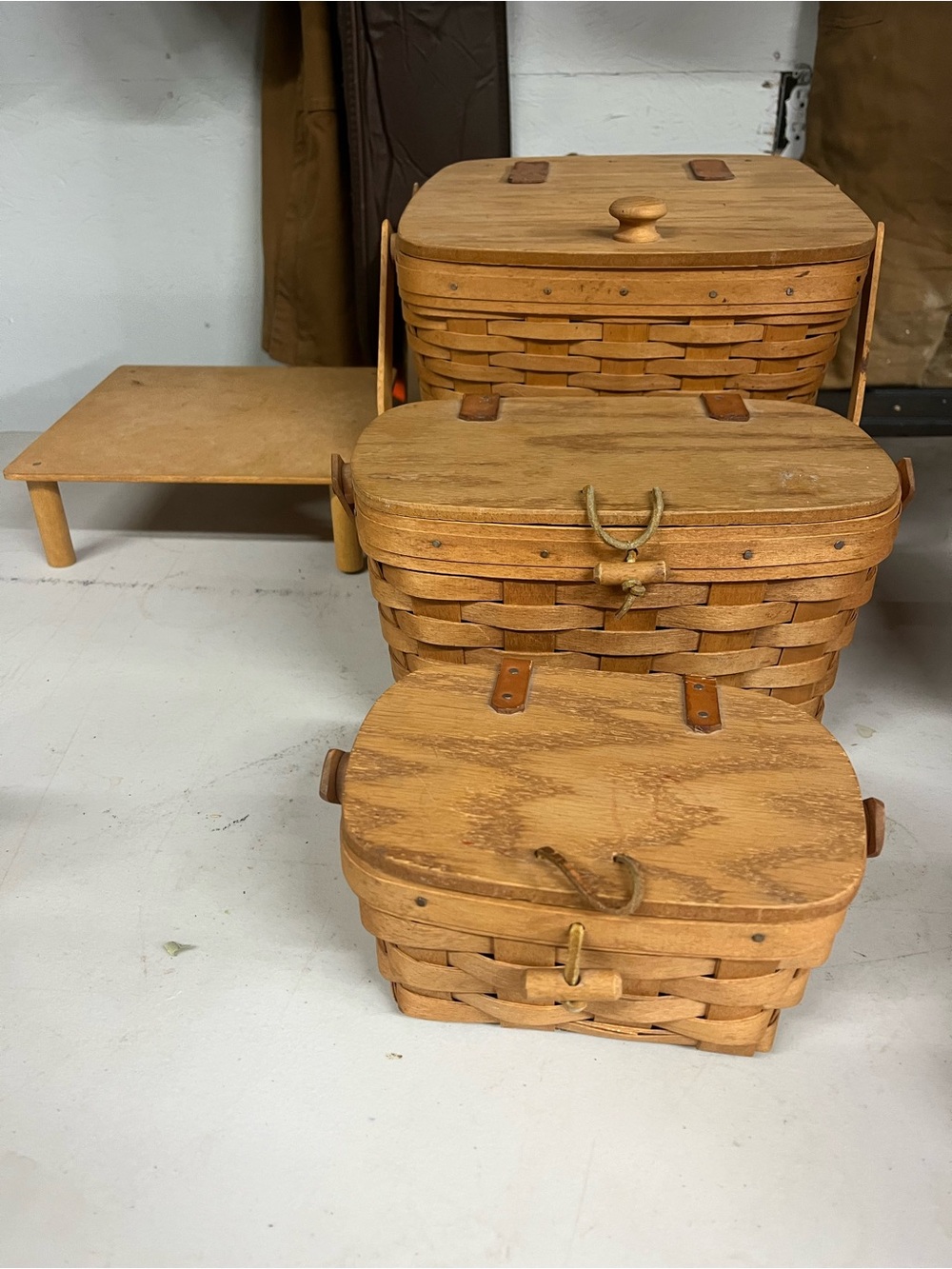 Longaberger Natural Brown Handwoven Picnic Baskets - Set of 3